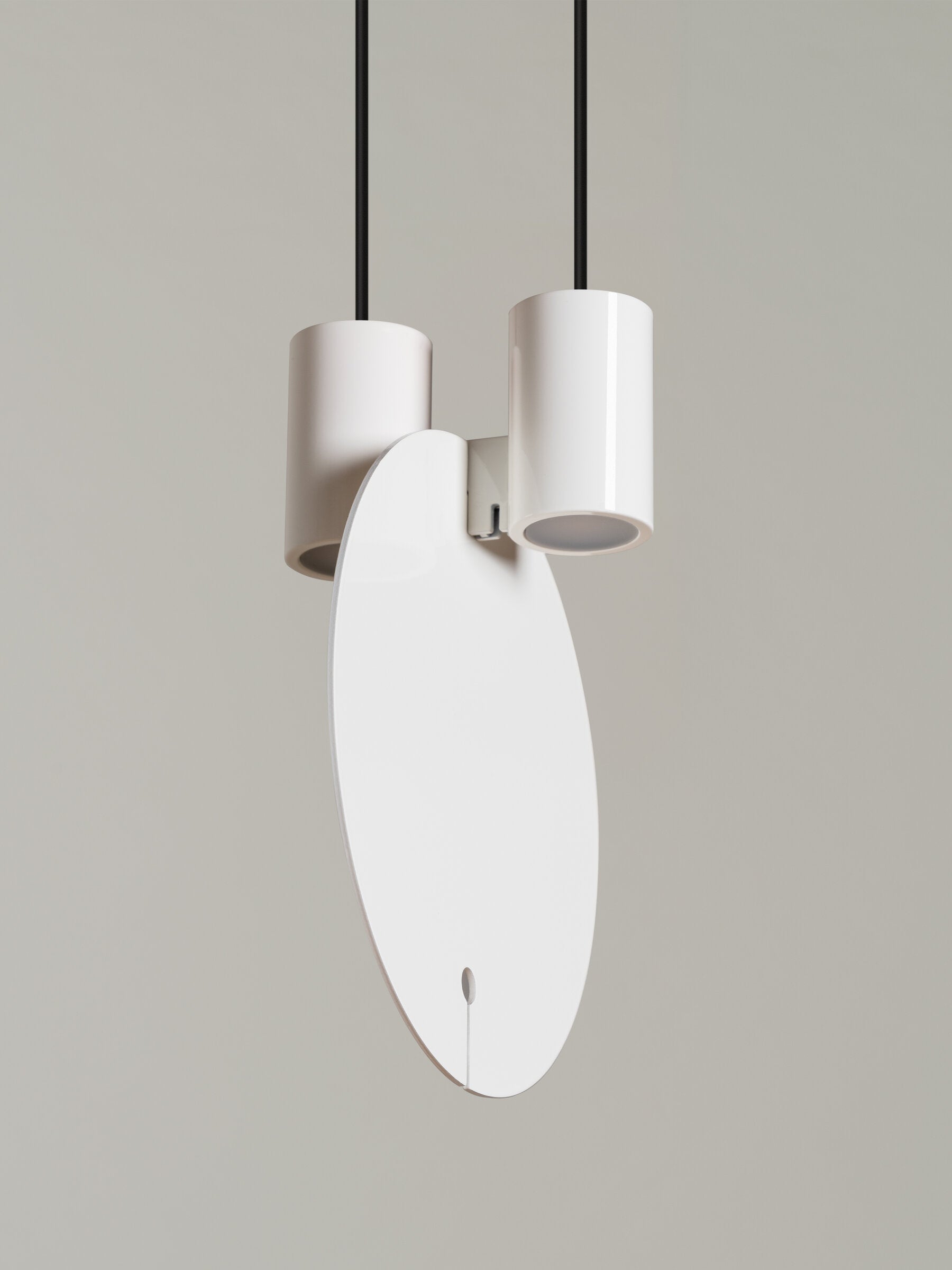 Elegant glossy creme white hanging light with sculptural design