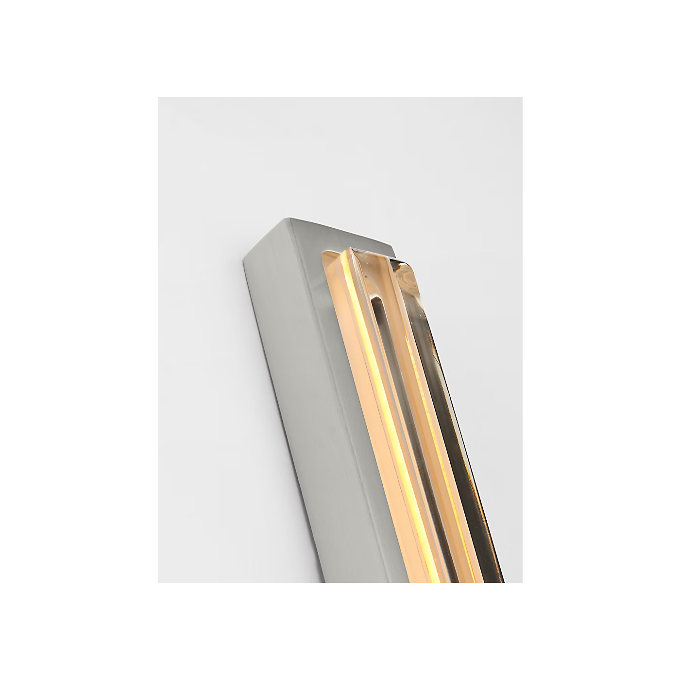 Modern satin nickel bathroom vanity light with warm LED lighting