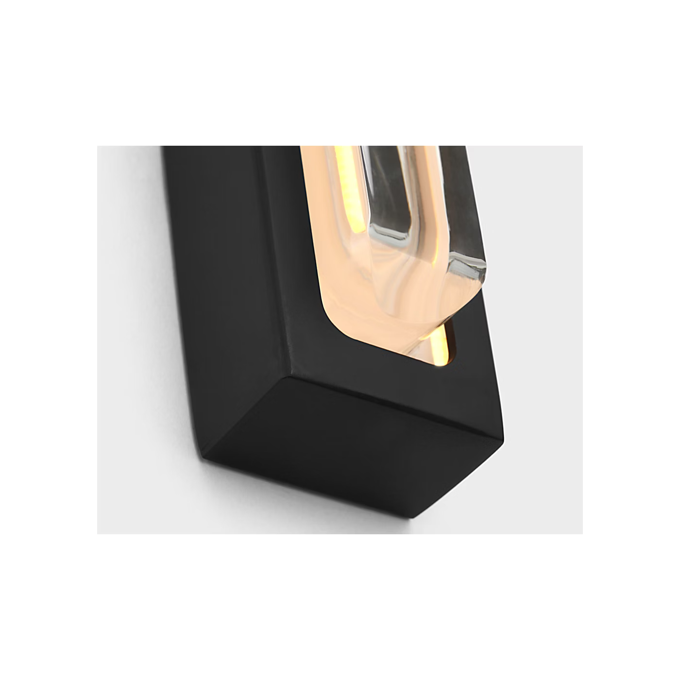 Minimalist Nightshade Black vanity light with edge-lit crystal and dimmable LED