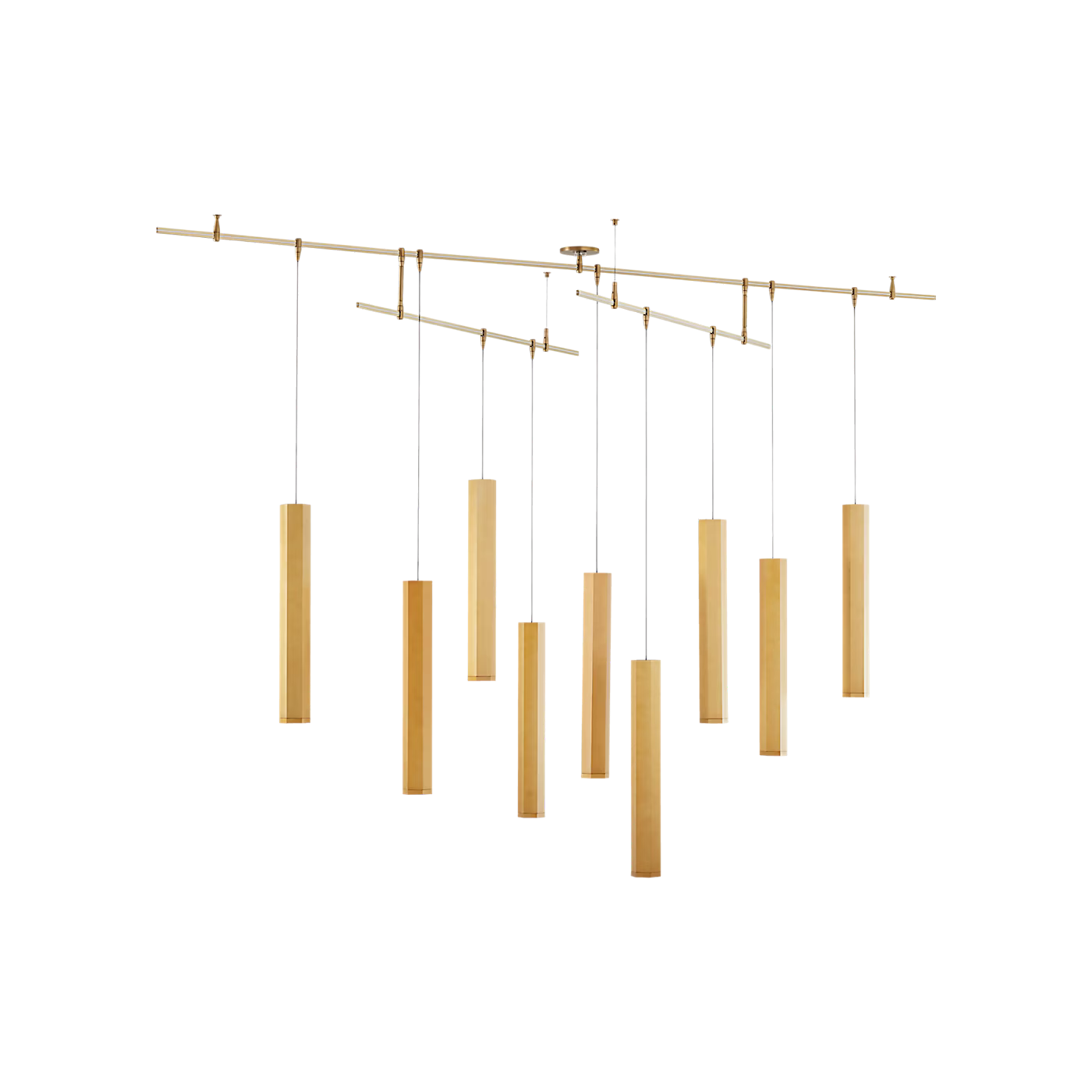 Blok chandelier installed above modern dining table
