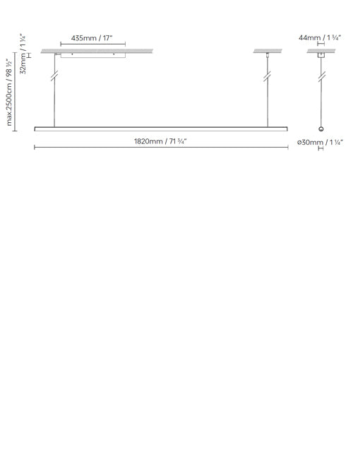 B.lux Blokinline LEDTube S 1800 Linear pendant lamp - AIA Salazar-Navarro Design dimensions drawing