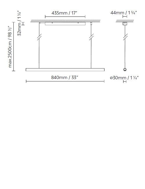 B.lux Blokinline LEDTube S 900 Linear pendant lamp - AIA Salazar-Navarro Design dimensions drawing