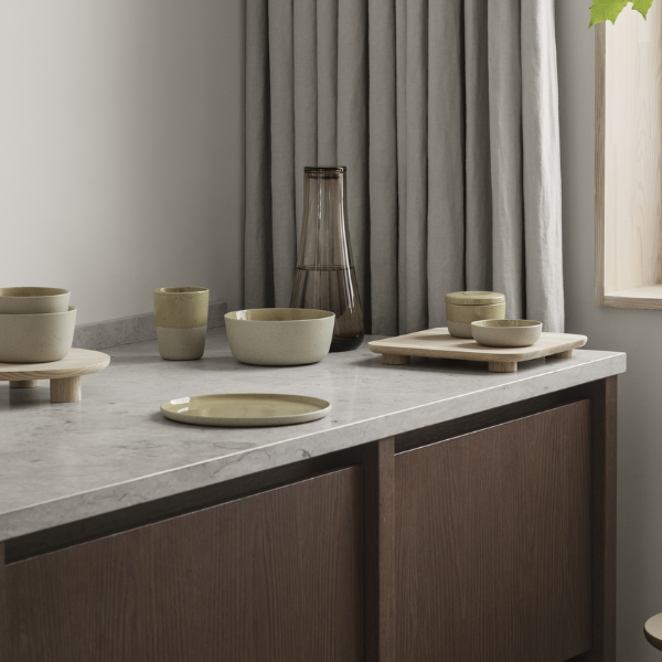 blomus Ceramic Stoneware Serving Bowls Sablo Large Bowl 7.9", Cloud Grey Undertones