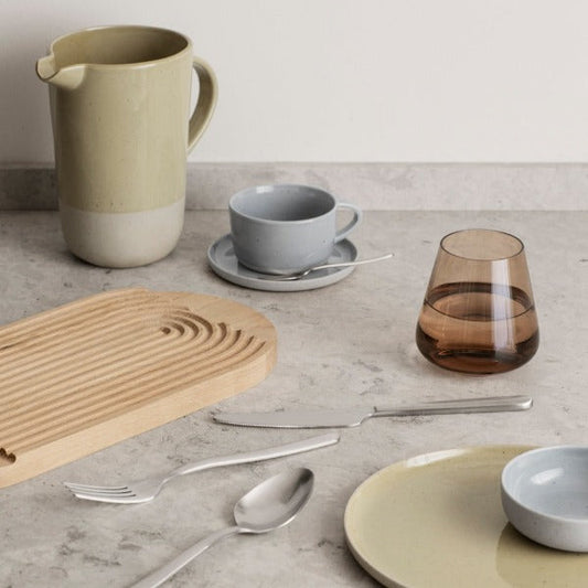 blomus ZEN Reversible Oak Cutting Board & Serving Tray – ZEN oak board in a styled setting (1)
