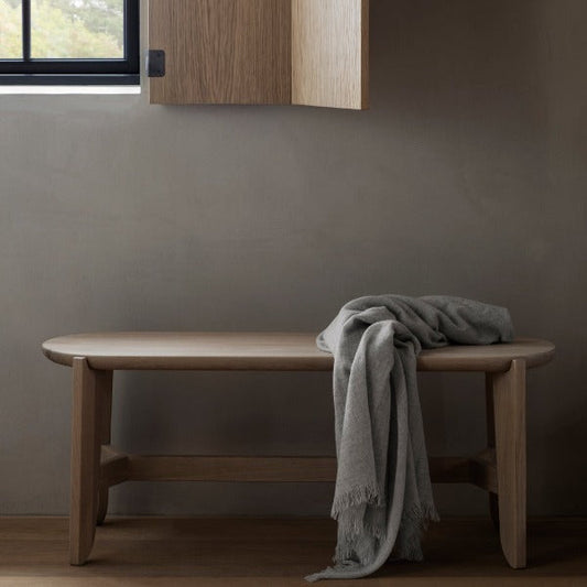 blomus ELI Solid Oak Bench, 43.3 in, Heirloom Quality – ELI oak bench in a styled room (1)