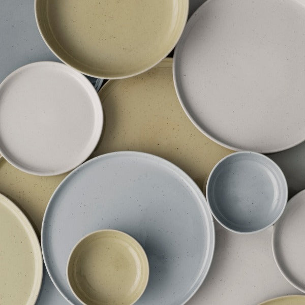 blomus Ceramic Stoneware Snack Plates Sablo Plate Large, Cloud Grey Undertones Set of 4