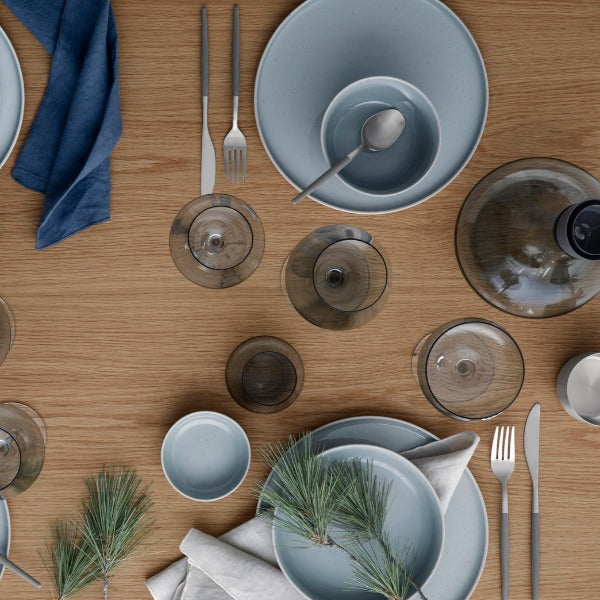 blomus Ceramic Stoneware Snack Plates Sablo Plate Medium, Cloud Grey Undertones Set of 4