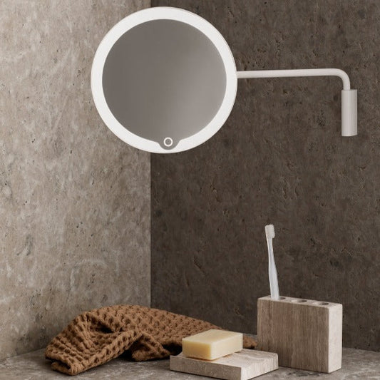 blomus MODO Wall-Mounted LED 5x Mirror, Rechargeable – MODO LED wall mirror in a styled bathroom