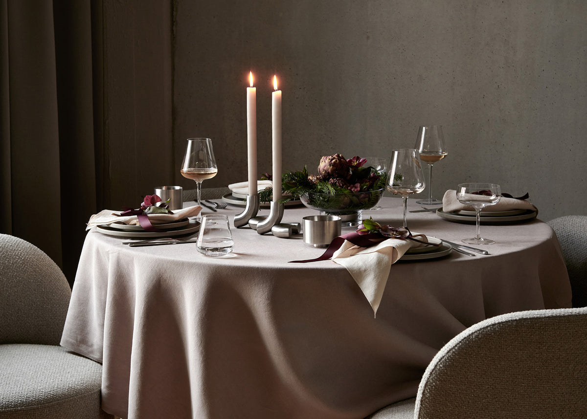 blomus MAKOTO Stoneware Plates: Dinner, Dessert & Side – Elephant Skin plates at a candlelit dinner