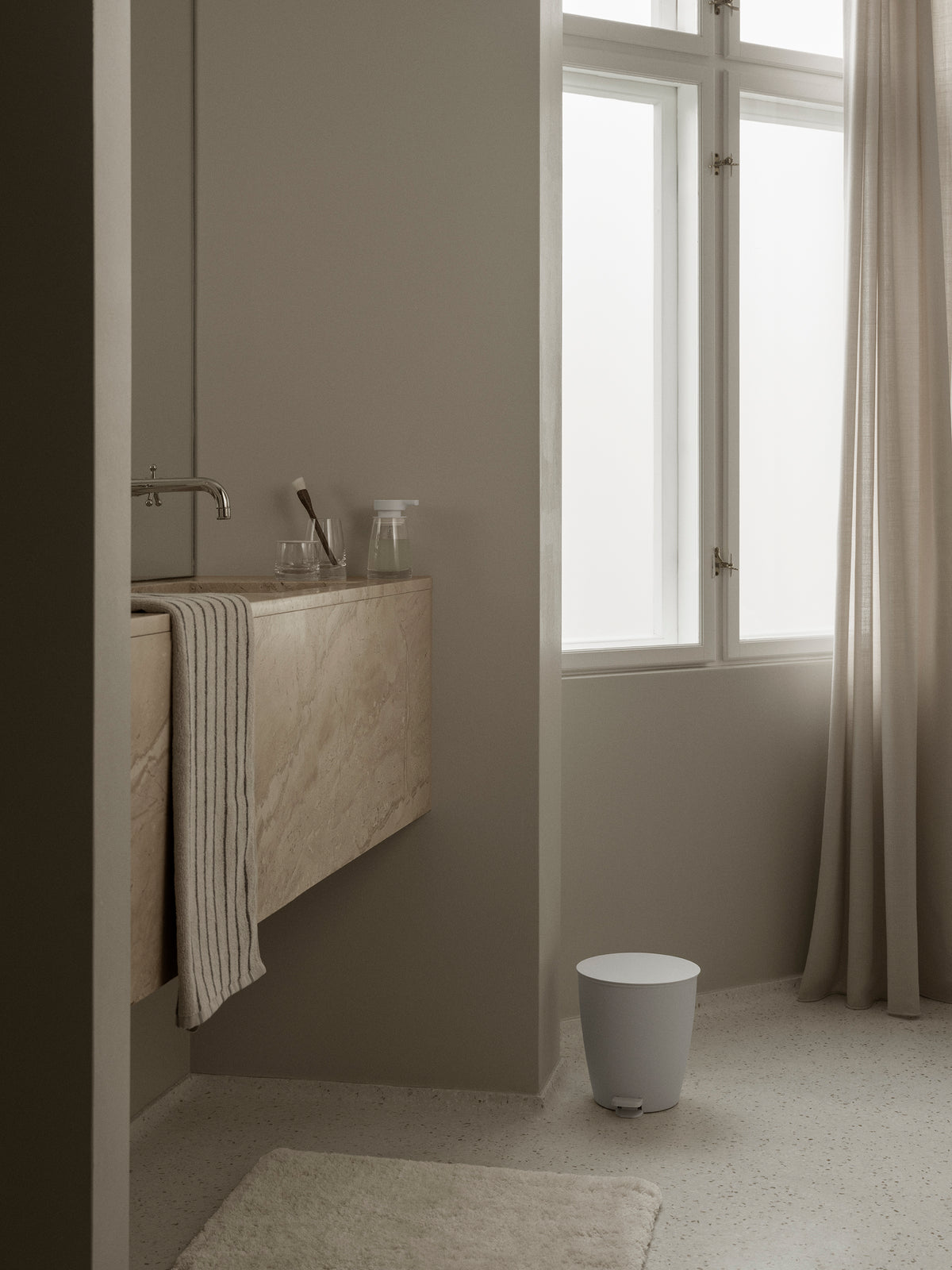blomus AVA Glass Vanity Canister with Lid – AVA vanity canister styled with blomus TUUFA and ARTO