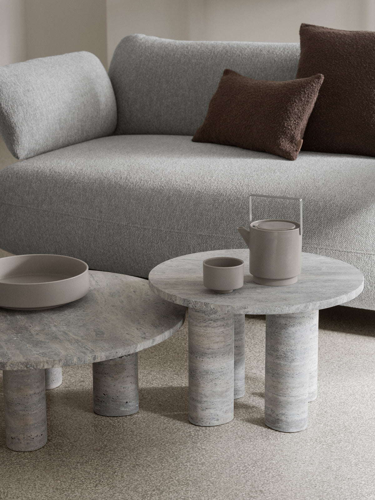 blomus MAKOTO Stoneware Serving Bowls: Salad & Vegetable – Moonbeam serving bowl on a living-room coffee table