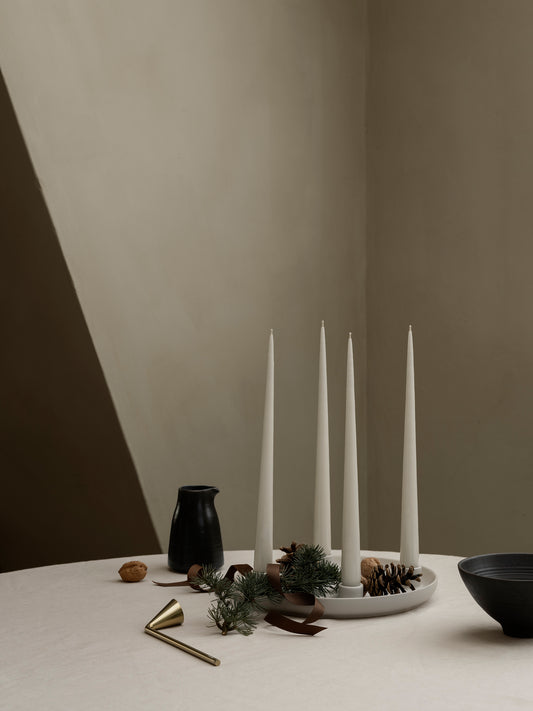 blomus KUMI Stoneware Creamer, 9.8 oz – Espresso creamer on a table with taper candles