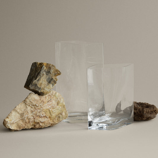 blomus DUASIS Sculptural Clear Glass Vase, 8.3 or 11 in – DUASIS glass vase in a styled room (1)