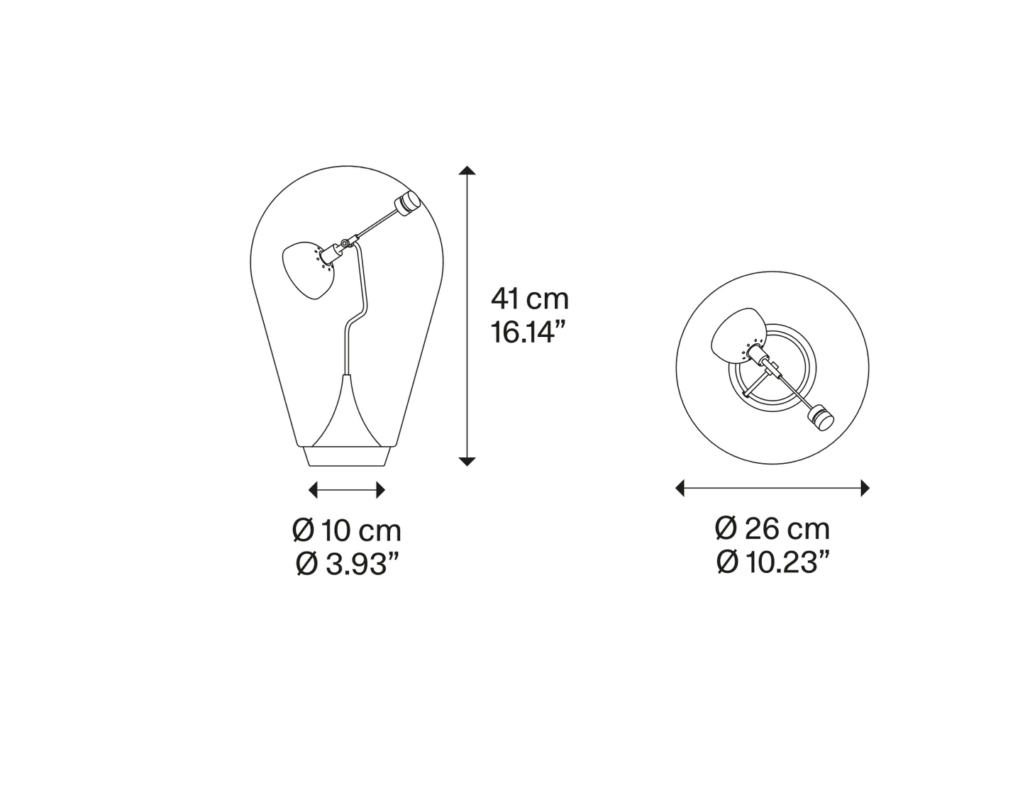 Dimensions of the Lodes Blow modern classic table lamp