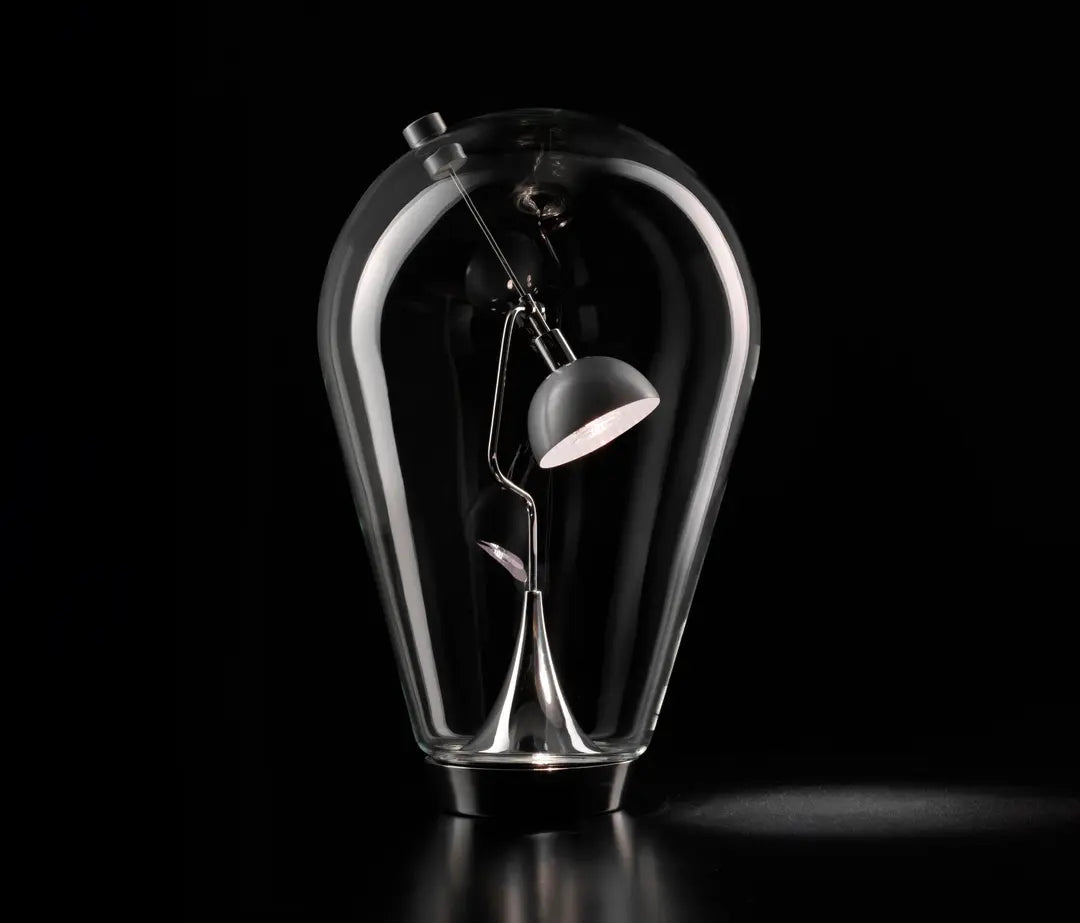 Modern bedside table lamp by Lodes with blown glass diffuser