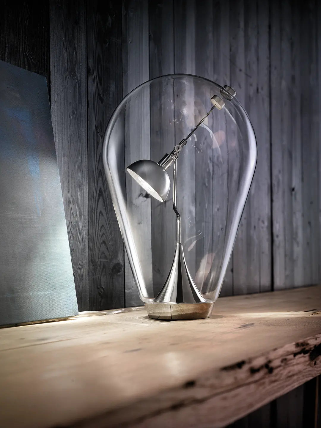 Premium Italian table lamp in clear blown glass by Lodes