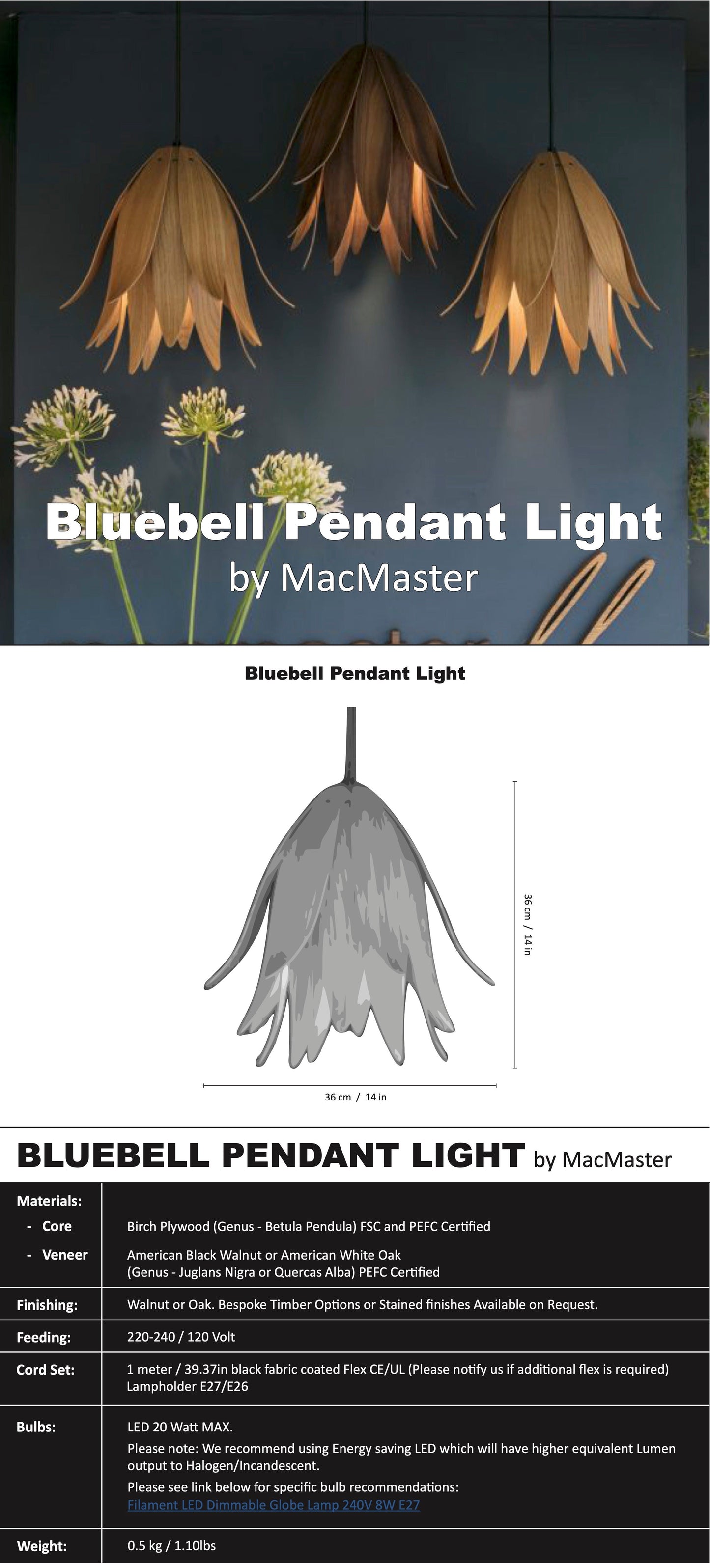 Bluebell Pendant Light by MacMaster Design England