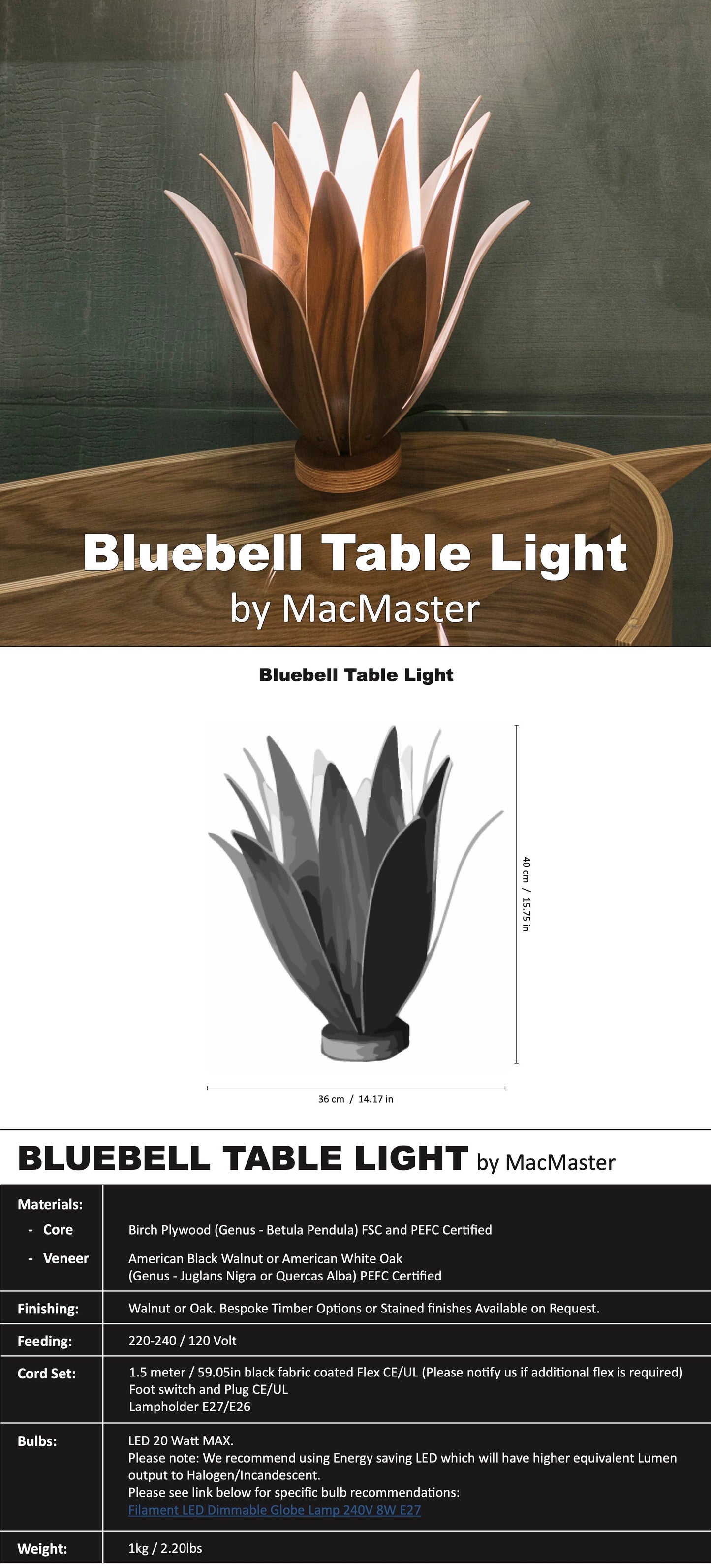 Bluebell Table Lamp by MacMaster Design England