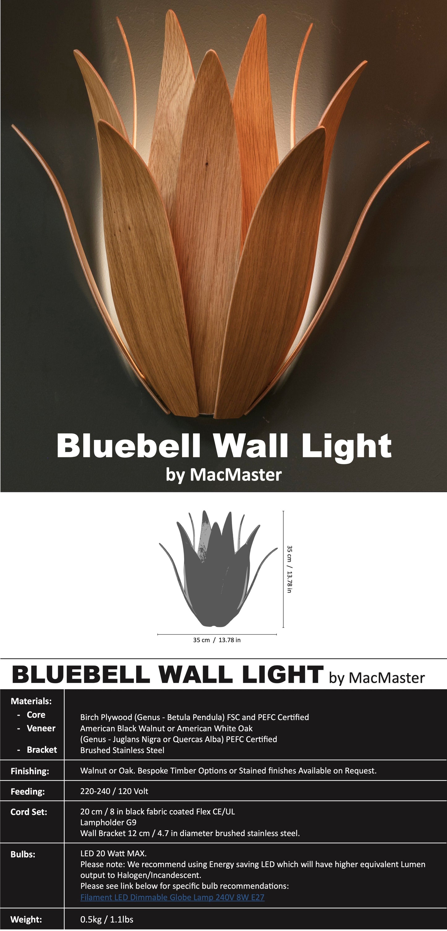 Bluebell Wall Light by MacMaster Design England