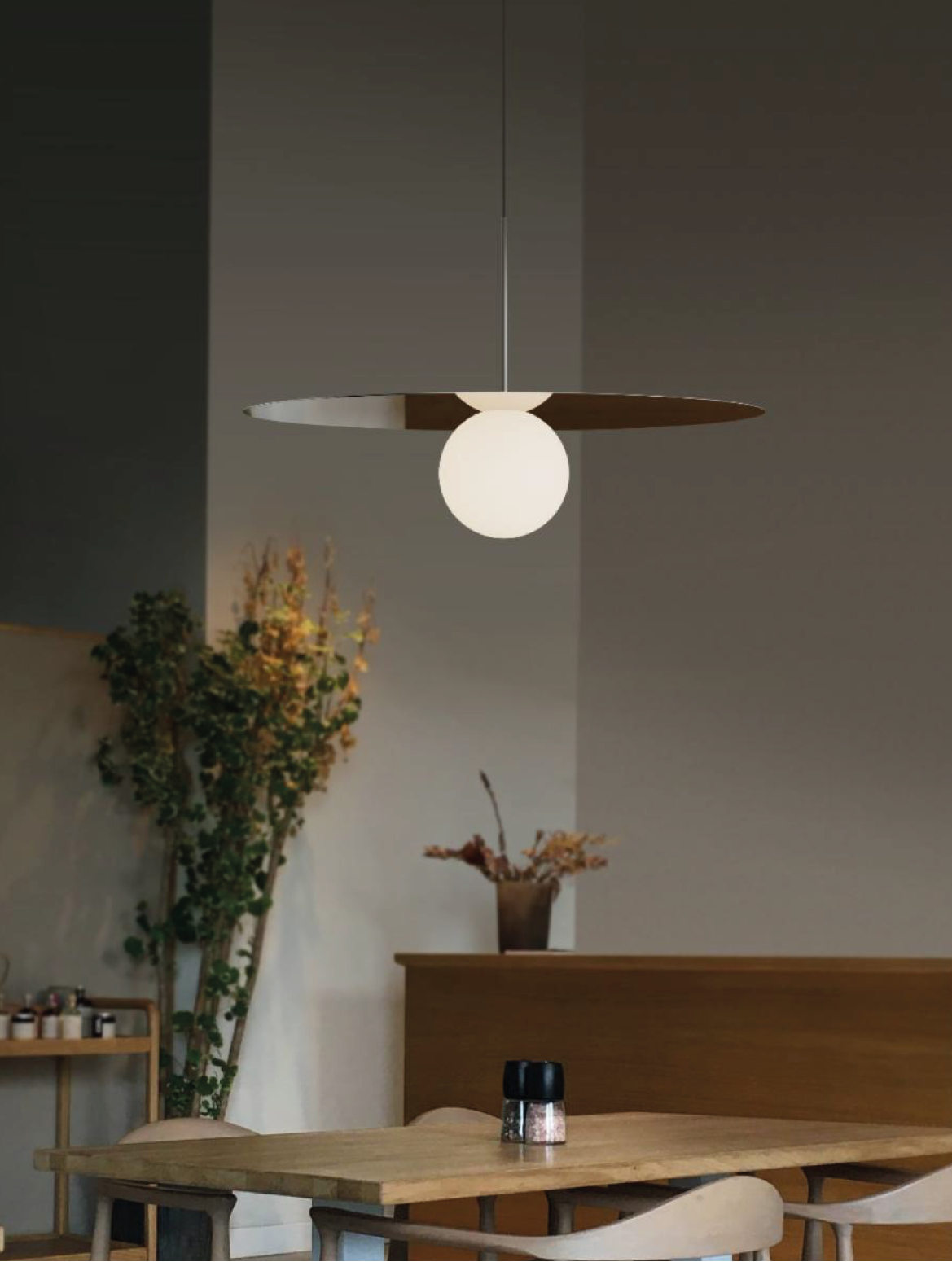 Pablo Designs Bola Disc Colors LED pendant, matte disc with opal glass globe – view 4