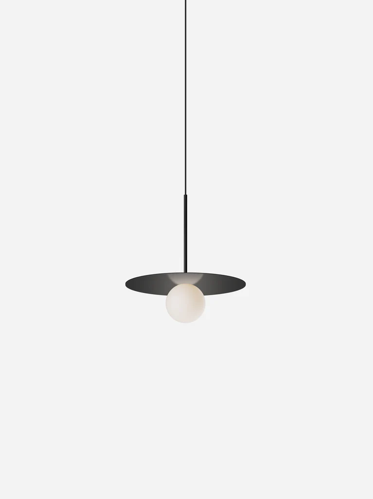 Pablo Designs Bola Disc Colors pendant – 12" Black disc, Matte Black stem