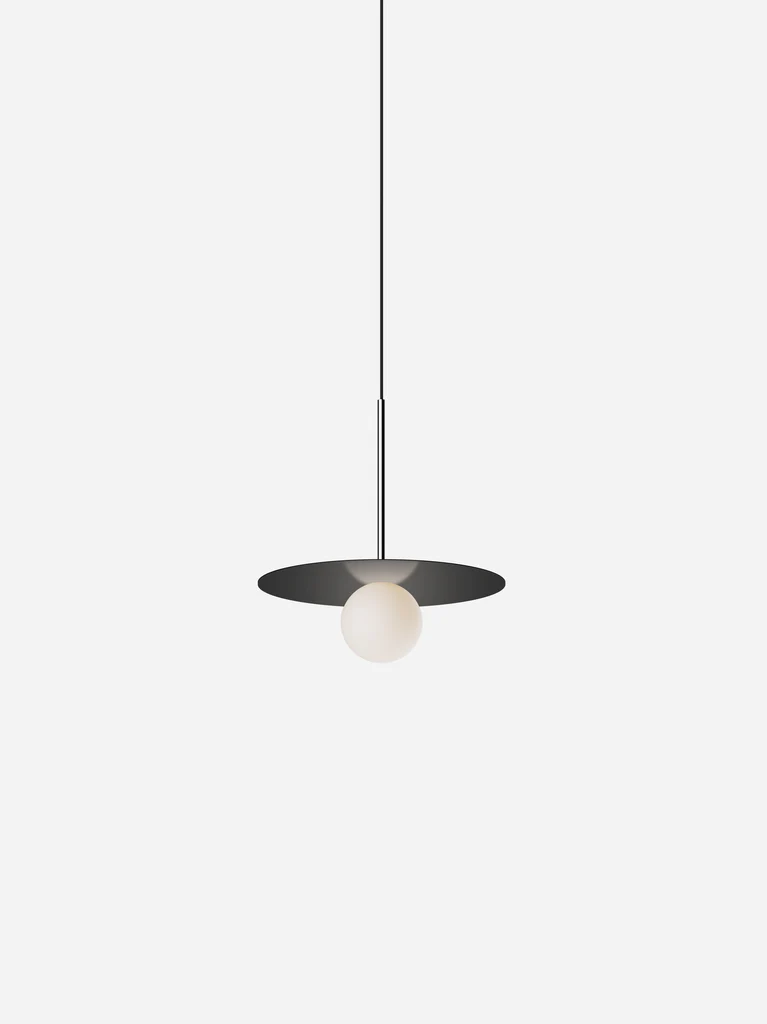 Pablo Designs Bola Disc Colors pendant – 12" Black disc, Chrome stem