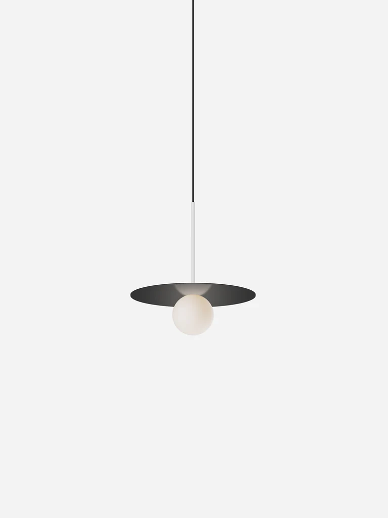 Pablo Designs Bola Disc Colors pendant – 12" Black disc, Matte White stem