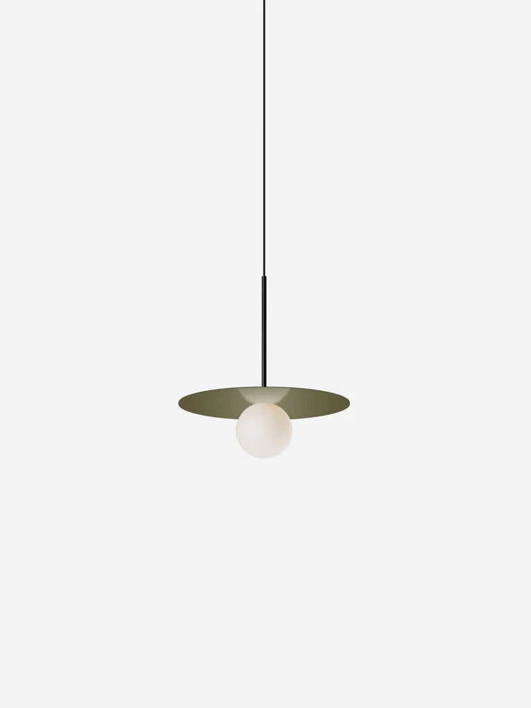 Pablo Designs Bola Disc Colors pendant – 12" Moss disc, Matte Black stem