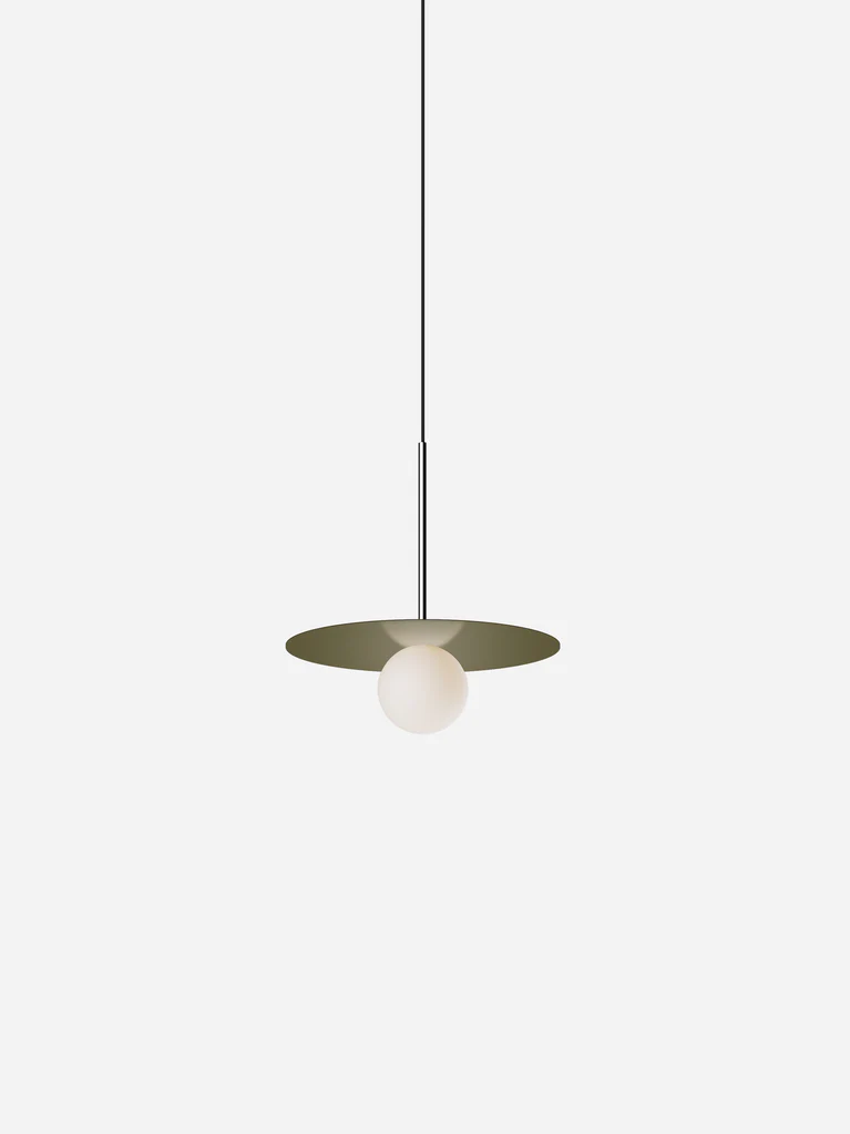 Pablo Designs Bola Disc Colors pendant – 12" Moss disc, Chrome stem