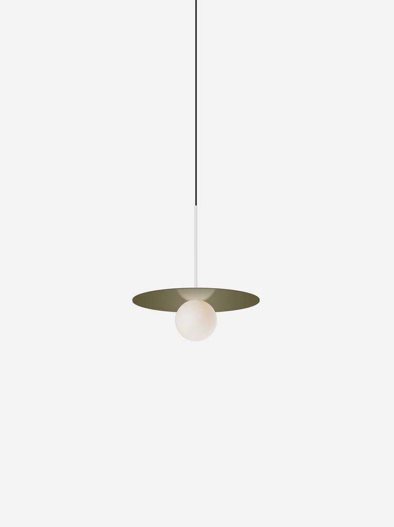 Pablo Designs Bola Disc Colors pendant – 12" Moss disc, Matte White stem