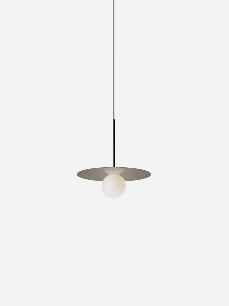 Pablo Designs Bola Disc Colors pendant – 12" Taupe disc, Matte Black stem