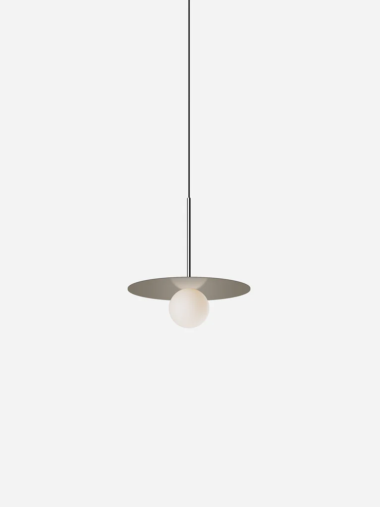 Pablo Designs Bola Disc Colors pendant – 12" Taupe disc, Chrome stem