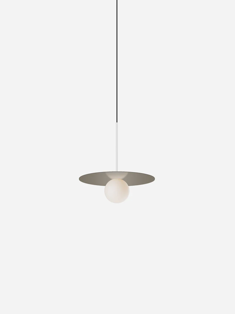 Pablo Designs Bola Disc Colors pendant – 12" Taupe disc, Matte White stem