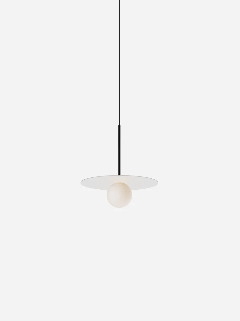 Pablo Designs Bola Disc Colors pendant – 12" White disc, Matte Black stem