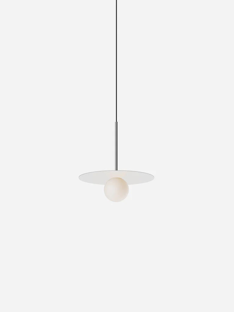 Pablo Designs Bola Disc Colors pendant – 12" White disc, Chrome stem
