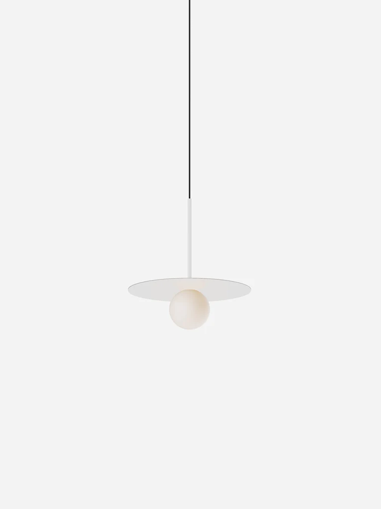 Pablo Designs Bola Disc Colors pendant – 12" White disc, Matte White stem