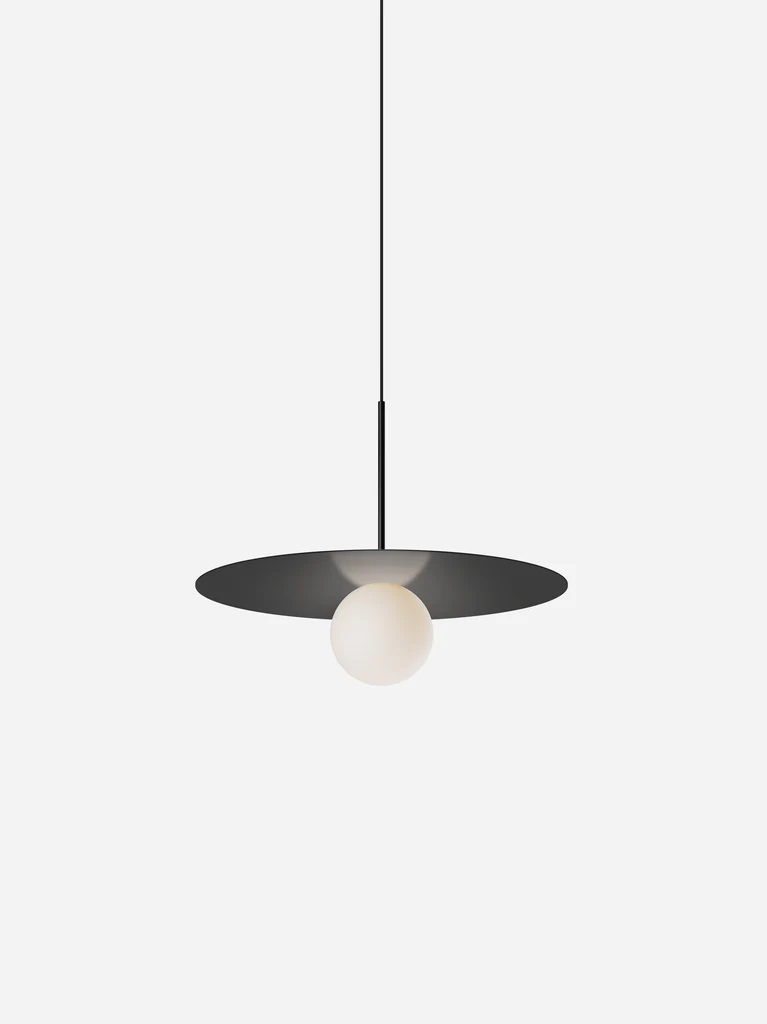 Pablo Designs Bola Disc Colors pendant – 18" Black disc, Matte Black stem