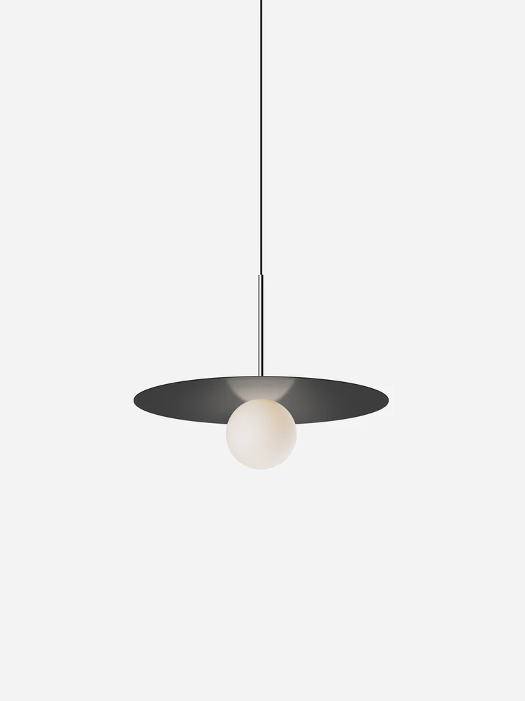 Pablo Designs Bola Disc Colors pendant – 18" Black disc, Chrome stem