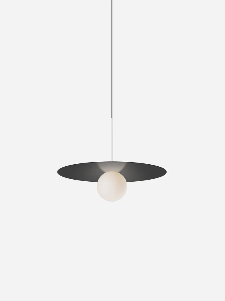 Pablo Designs Bola Disc Colors pendant – 18" Black disc, Matte White stem