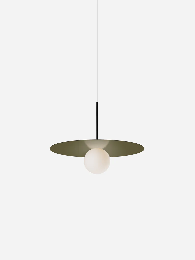 Pablo Designs Bola Disc Colors pendant – 18" Moss disc, Matte Black stem