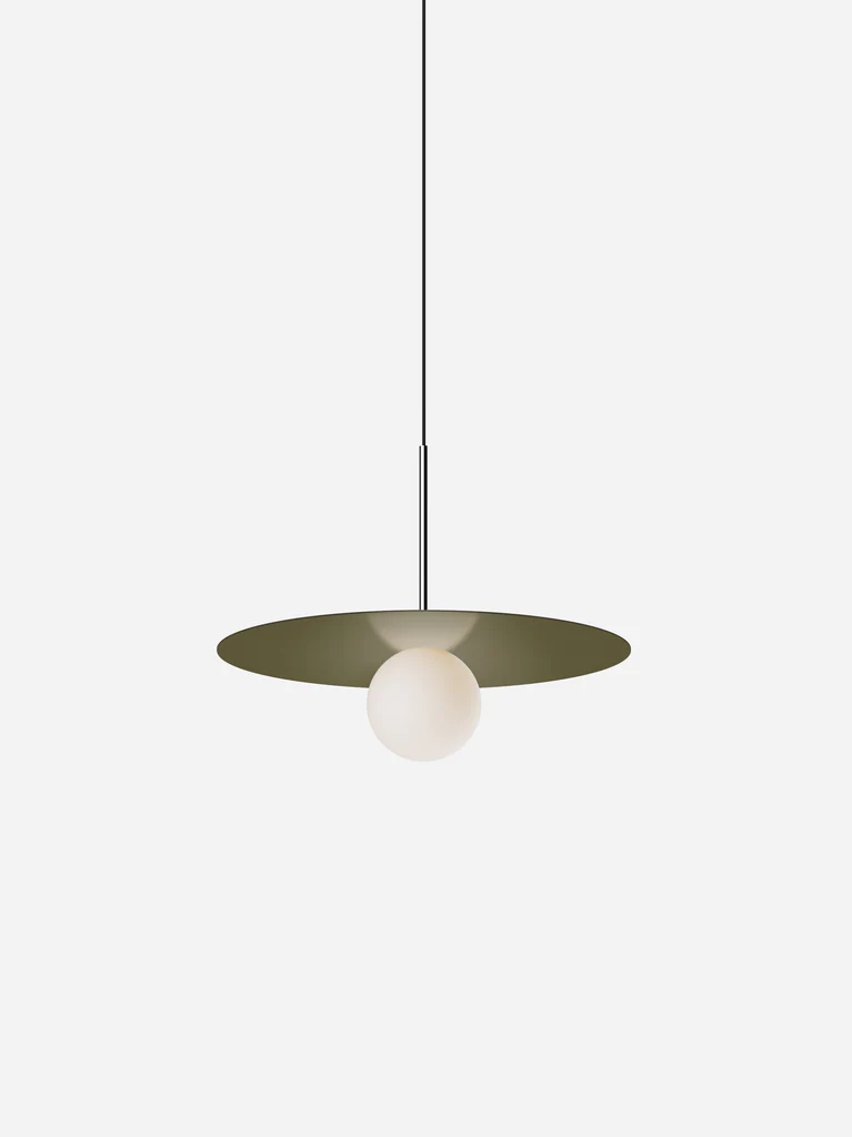 Pablo Designs Bola Disc Colors pendant – 18" Moss disc, Chrome stem