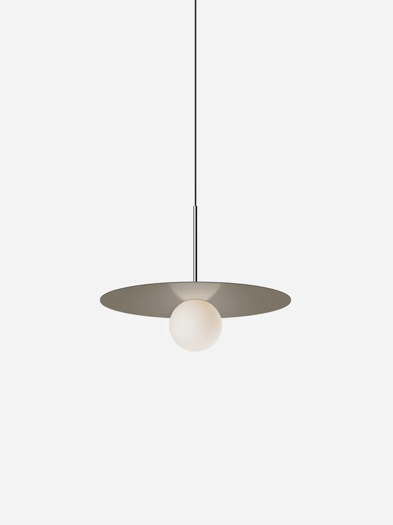 Pablo Designs Bola Disc Colors pendant – 18" Taupe disc, Chrome stem