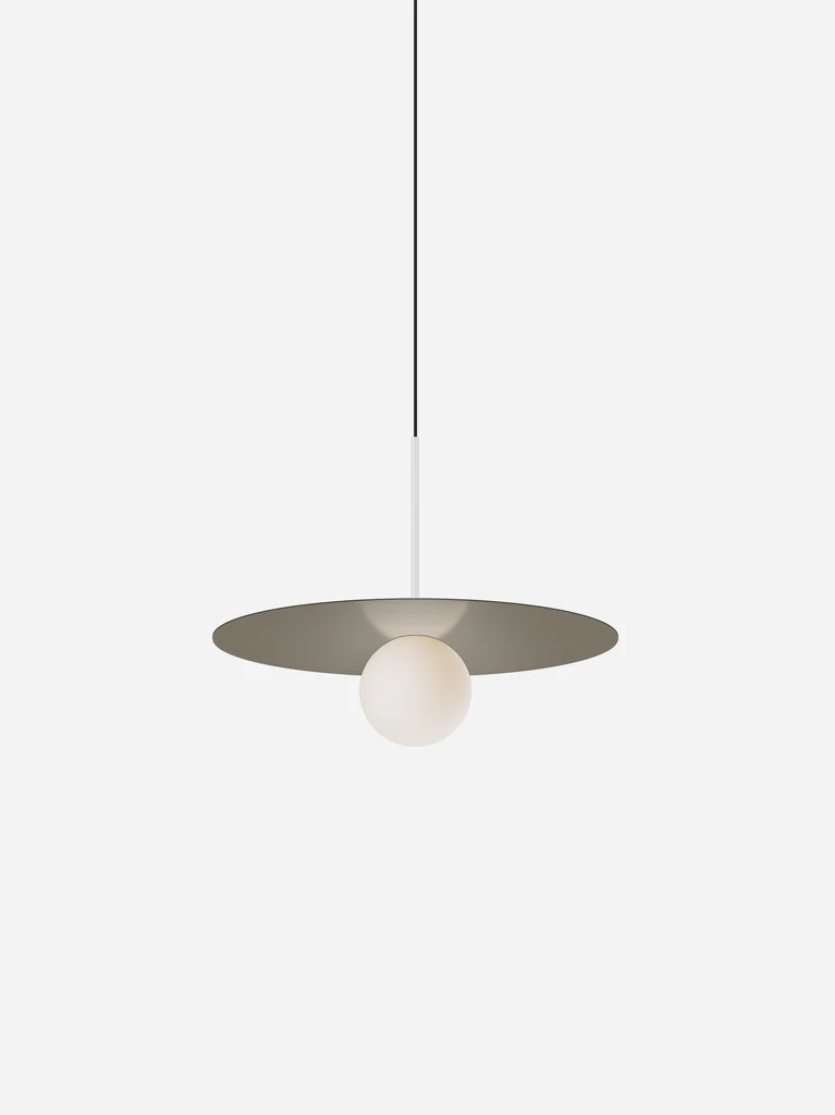 Pablo Designs Bola Disc Colors pendant – 18" Taupe disc, Matte White stem