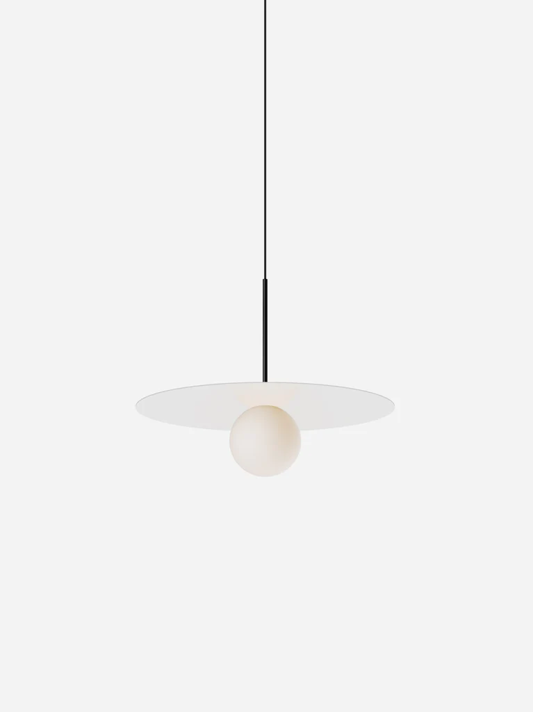 Pablo Designs Bola Disc Colors pendant – 18" White disc, Matte Black stem
