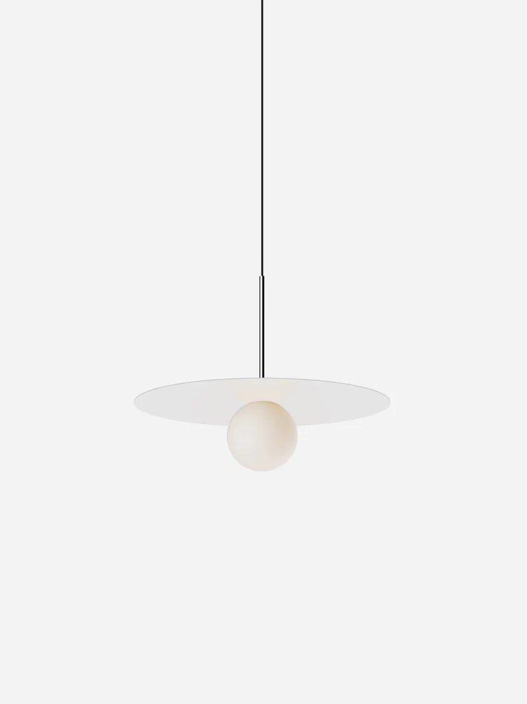 Pablo Designs Bola Disc Colors pendant – 18" White disc, Chrome stem