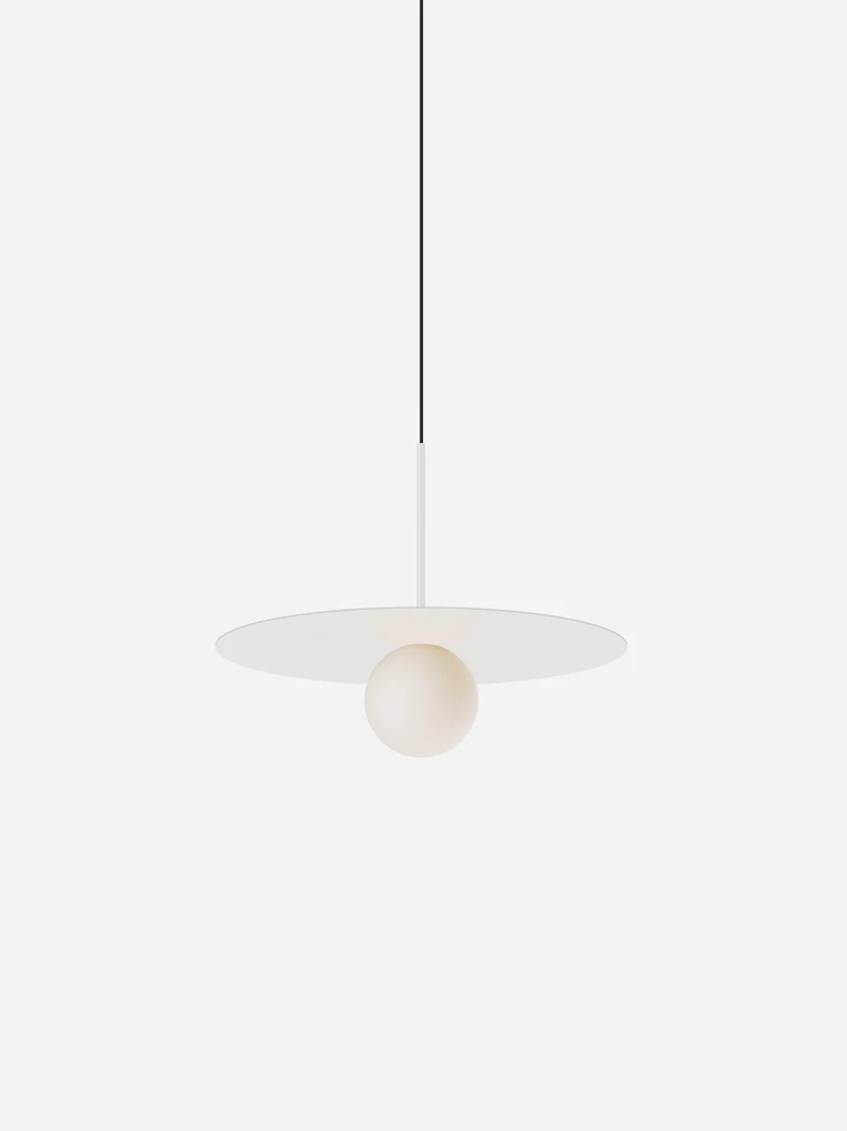 Pablo Designs Bola Disc Colors pendant – 18" White disc, Matte White stem