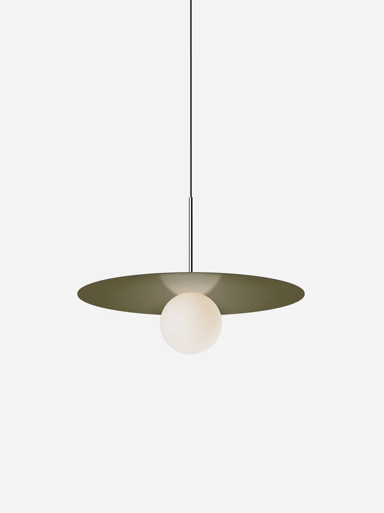 Pablo Designs Bola Disc Colors pendant – 22" Moss disc, Chrome stem