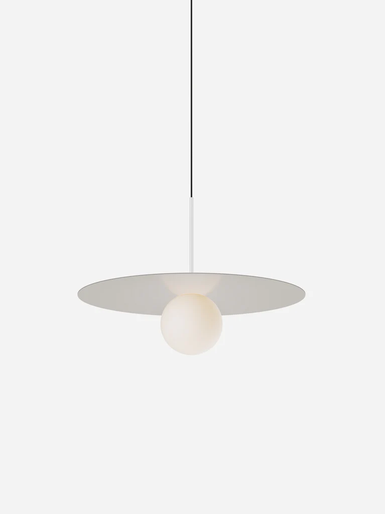Pablo Designs Bola Disc Colors pendant – 22" Sand disc, Matte White stem