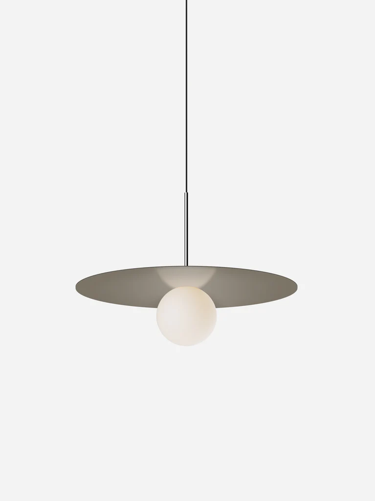 Pablo Designs Bola Disc Colors pendant – 22" Taupe disc, Chrome stem