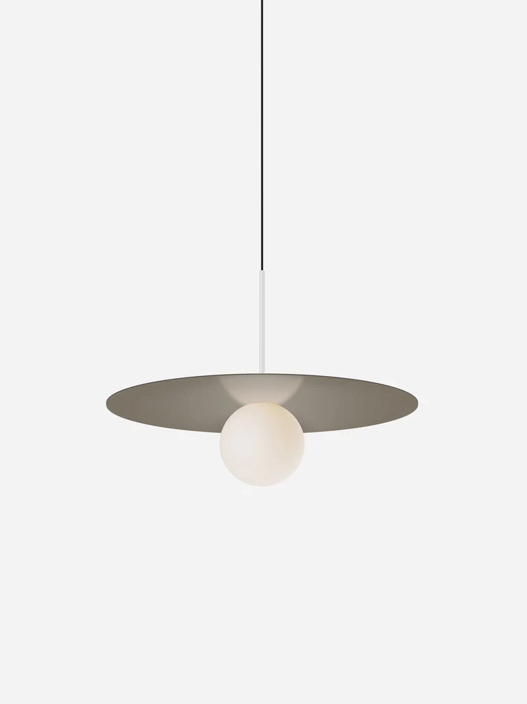 Pablo Designs Bola Disc Colors pendant – 22" Taupe disc, Matte White stem